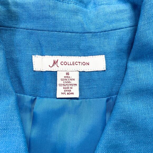 JM Collection‎ Women Jacket 16 Linen Blue 3/4 Sleeve Coastal Classic Boxy READ - Picture 5 of 9